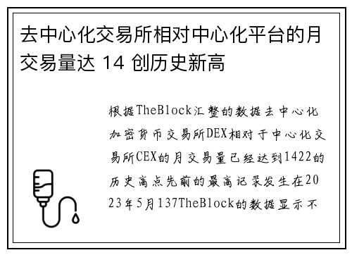 去中心化交易所相对中心化平台的月交易量达 14 创历史新高
