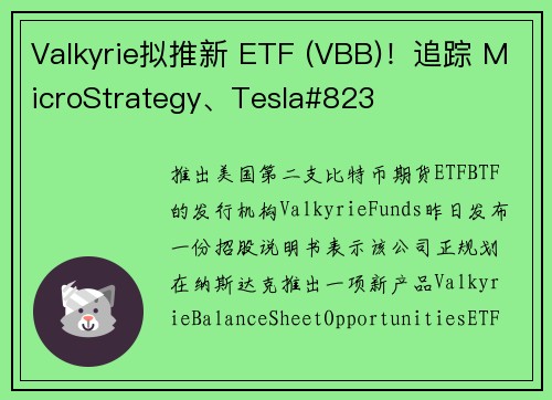 Valkyrie拟推新 ETF (VBB)！追踪 MicroStrategy、Tesla#823